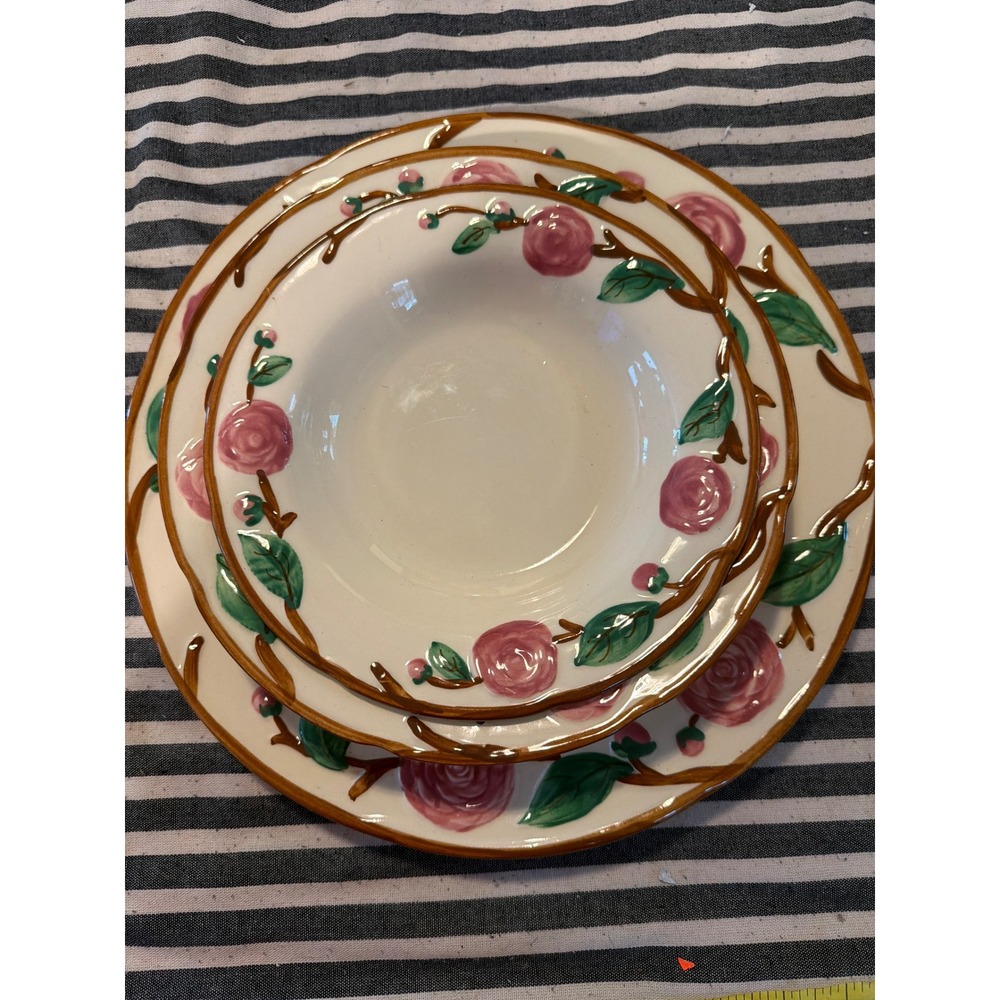 Metlox Poppytrail Camellia 3pc Set Dinner Pink Rose Vintage